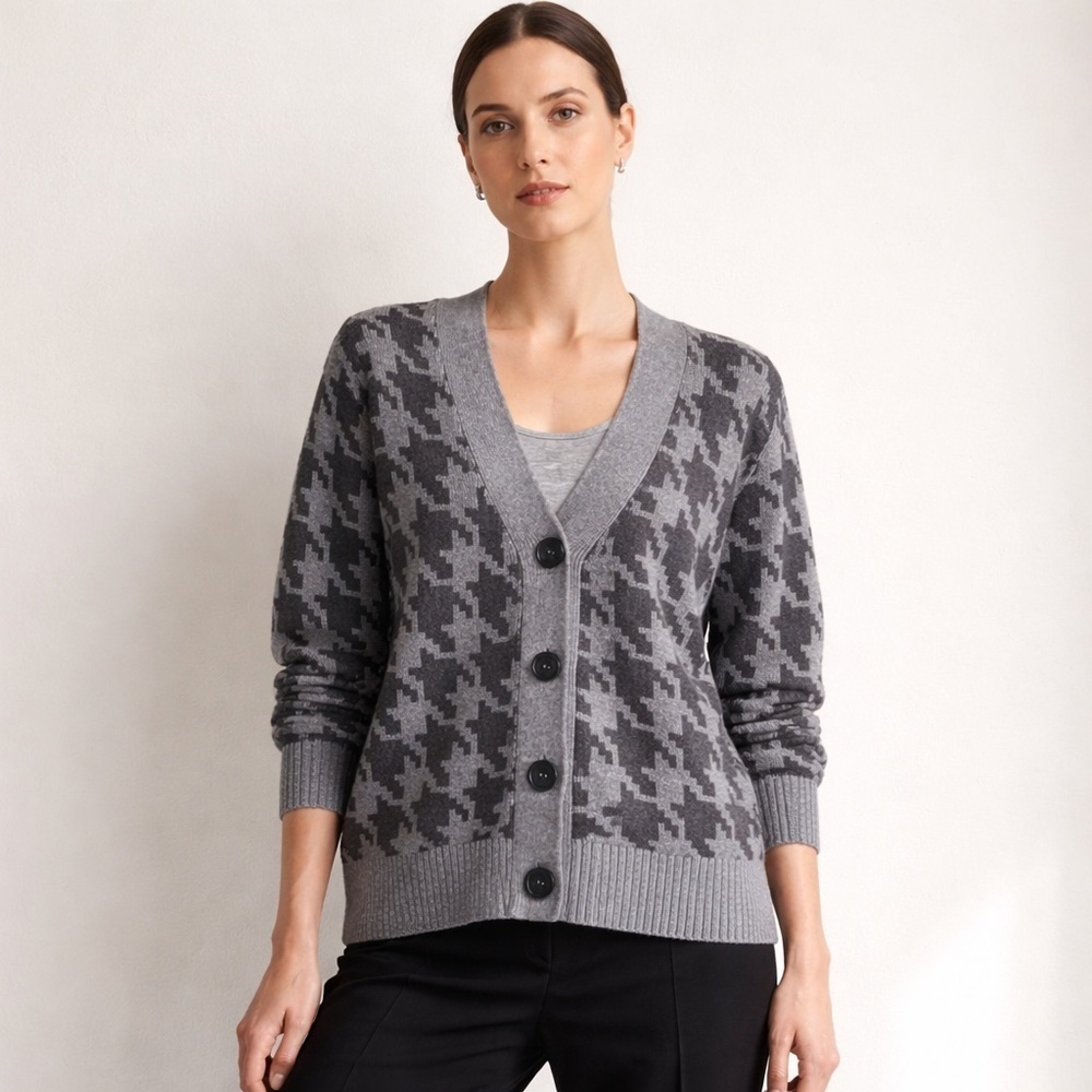SWTR Womens Cardigan XS Gray Herringbone Pattern Wool Cashmere Blend Sweater